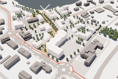 Visualisointi Alavuden kaupunkikeskustan kehityssuunnitelmasta, arkkitehti SAFA Aura Pajamo, Muuan Oy.