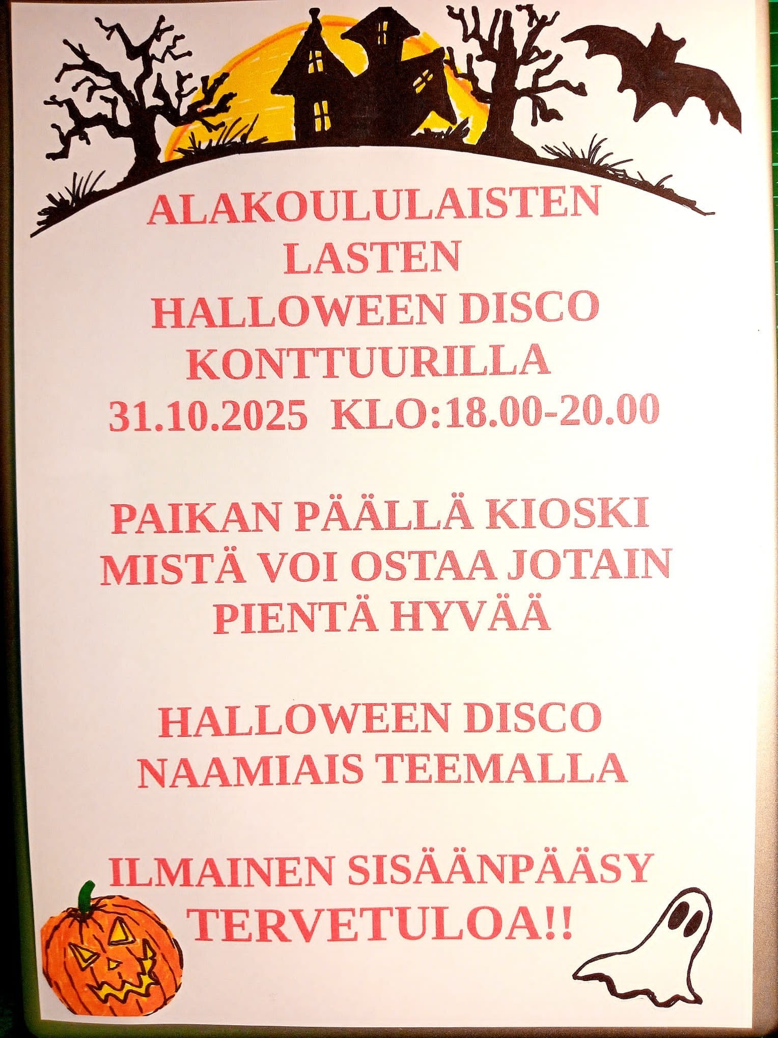 Alakoululaisten Halloween-disco perjantaina 31.10. 2025 Alavuden Aseman Konttuurilla klo 18-20.