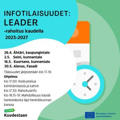 Infotilaisuus Leader-rahoituksesta uudella ohjelmakaudella tiiistaina 30.5.2023 klo 17-19 Fasadissa