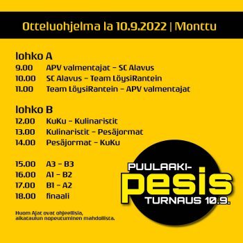 Puulaakipesäpalloa Alavuden Montulla lauantaina 10.9.2022 klo 9 alkaen