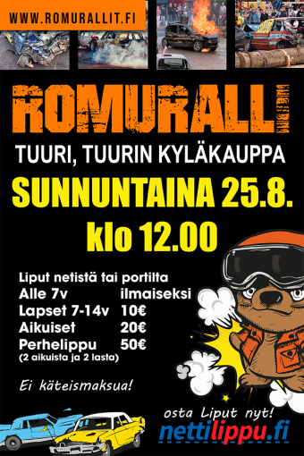 Suomen titaanisimmat Romuralli-gladiaattorit tulevat kisaamaan Tuuriin, Keskisen Kyläkaupalle sunnuntaina 25.8.2024.