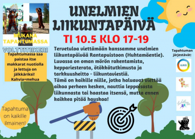 Tervetuloa tiistaina 10.5.2022 viettämään Unelmien liikuntapäivää Alavuden Rantapuistoon klo 17-19