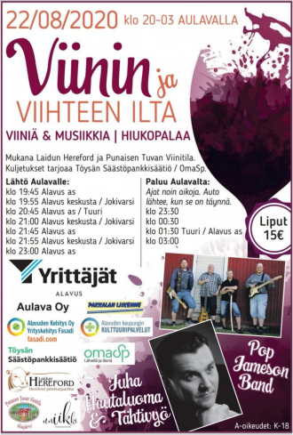 Viinin ja Viihteen ilta järjestetään legendaarisella Aulavan lavalla 22.8.2020.