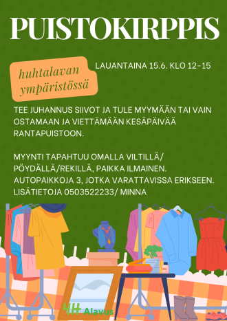 Puistokirppis lauantaina 15.6.2024 klo 12-15 Alavuden Rantapuistossa.