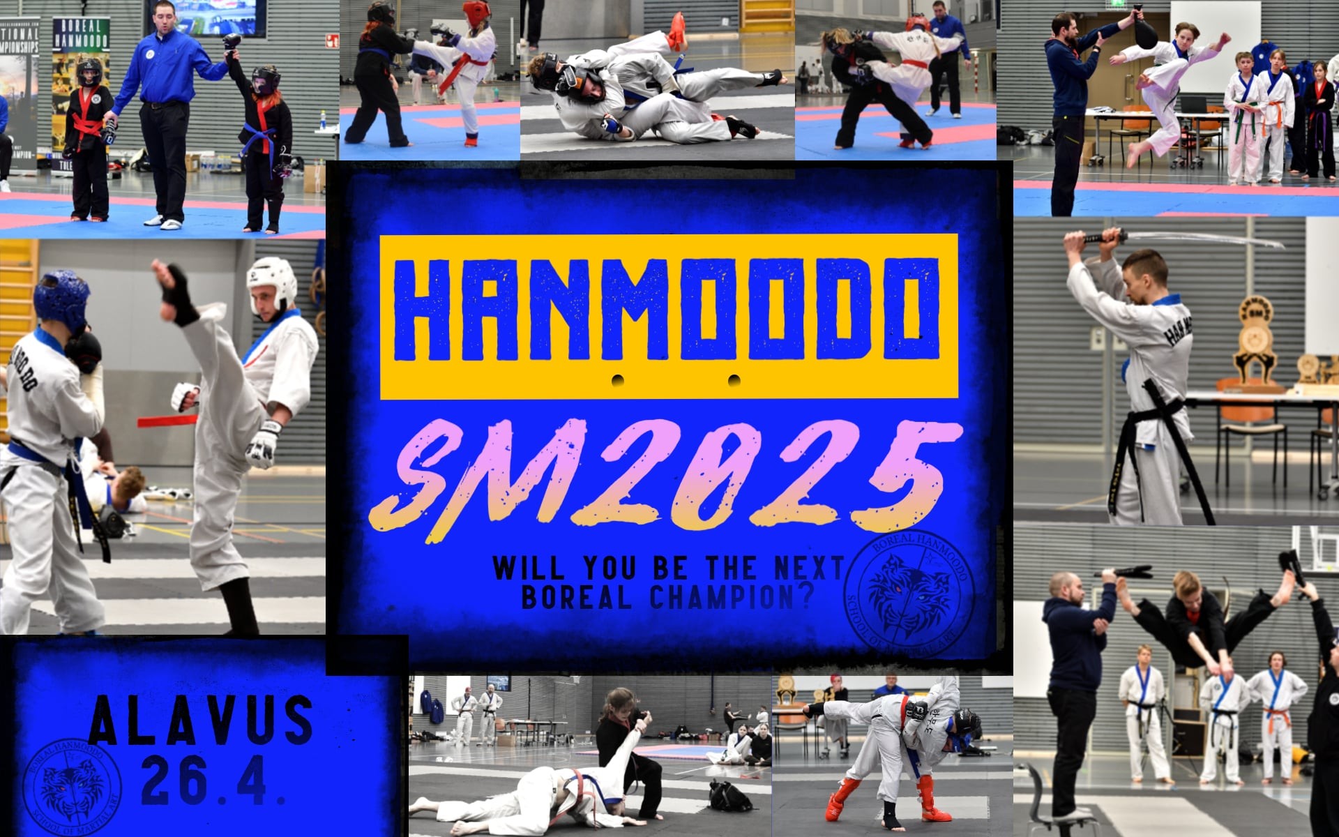 Boreal Hanmoodo Alavus ry järjestää Hanmoodo SM-kilpailut lauantaina 26.4.2025 klo 10-18 Alavuden Kunto-Lutrassa. Yleisölle vapaa pääsy.