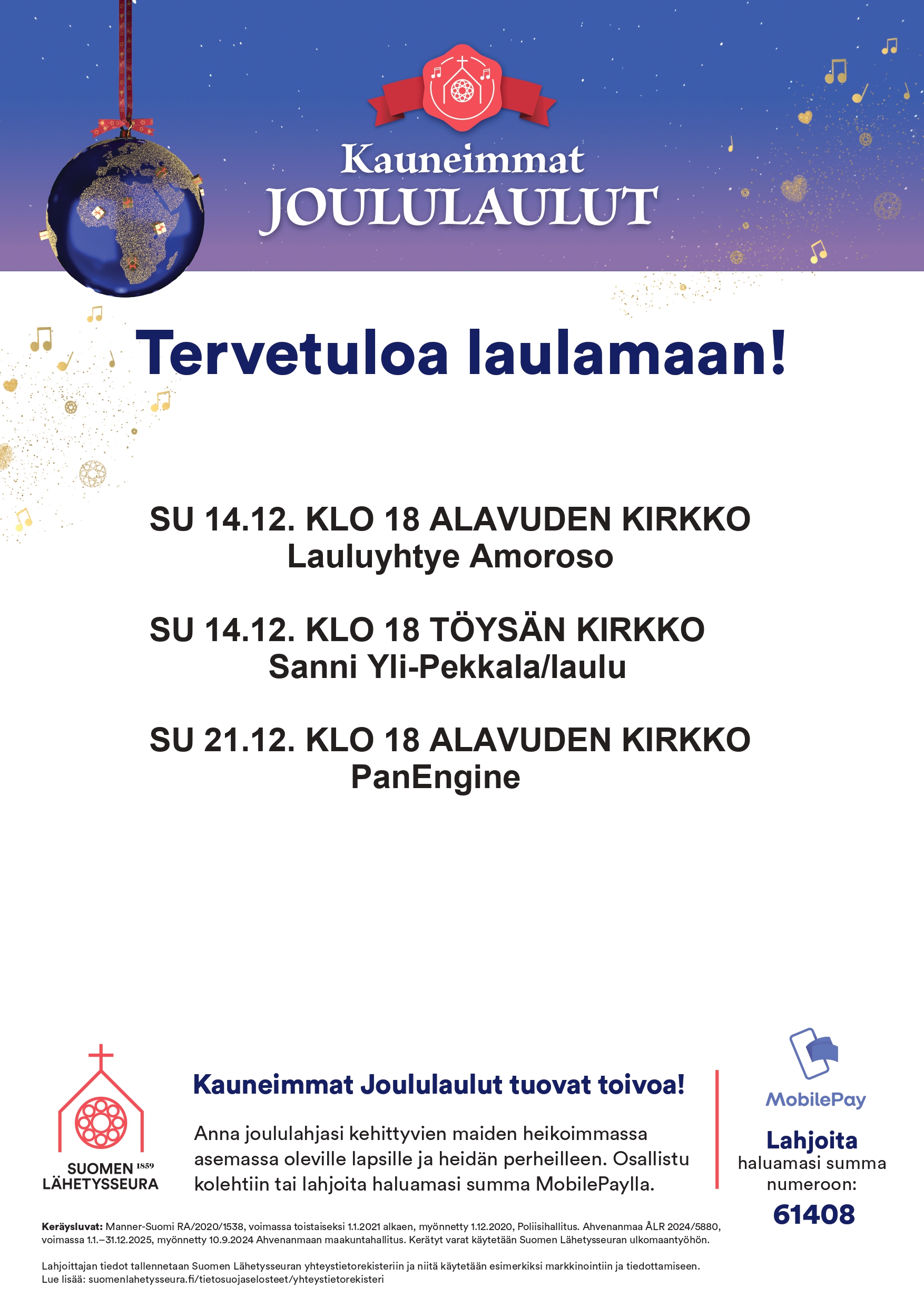 Tervetuloa kauneimpiin joululauluihin Alavuden kirkkoon sunnuntaina 14.12.2025 klo 18.