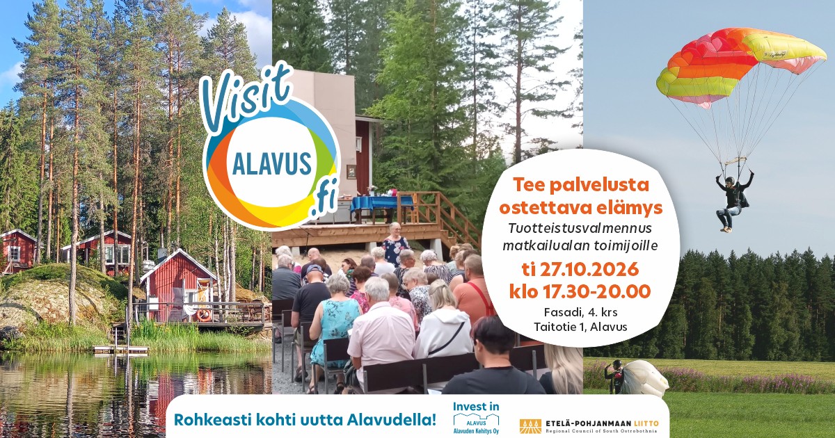 Tuotteistusvalmennus matkailutoimijoille ja kaikille kiinnostuneille tiistaina 27.10.2026 Fasadissa klo 17.30-20.00.