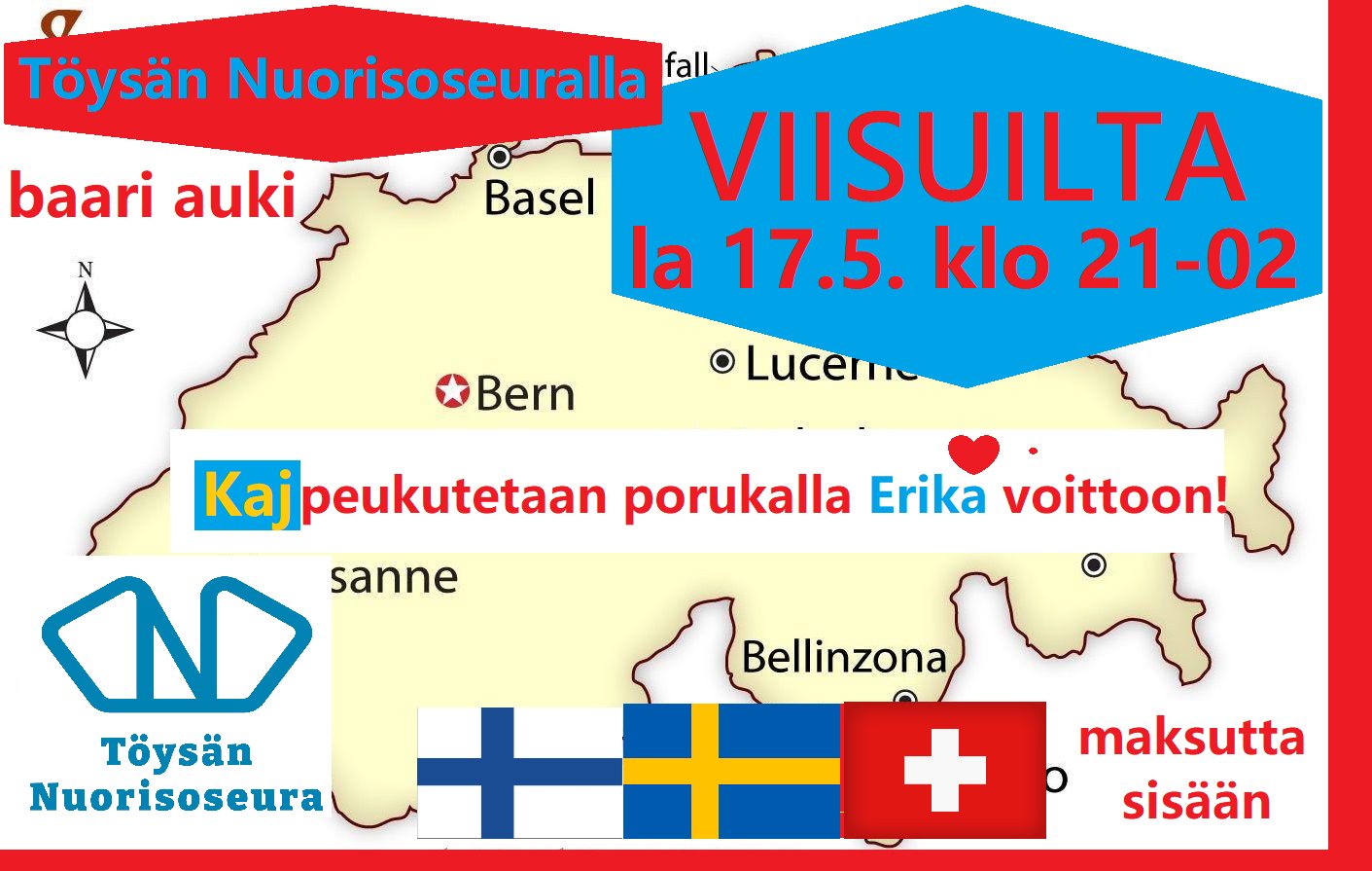 Viisuilta lauantaina 17.5.2025 klo 21-02 Alavudella Töysän Nuorisoseuralla.