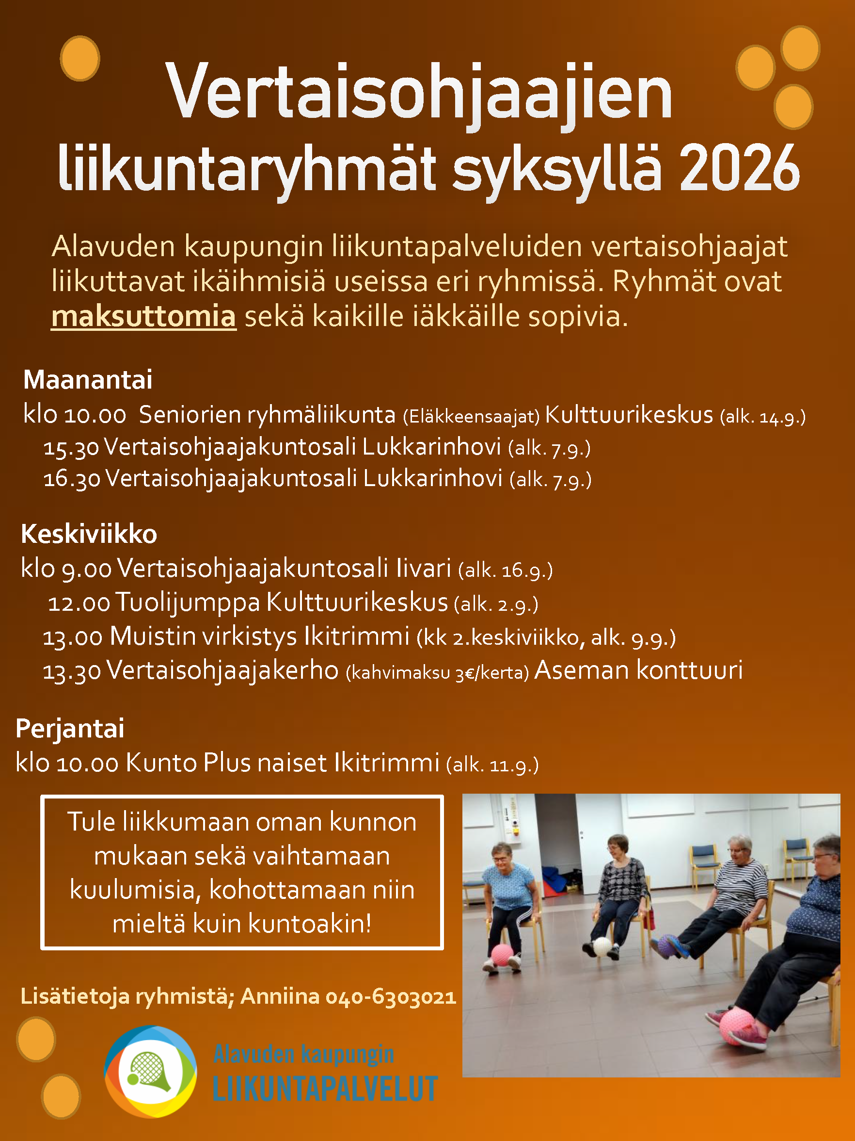 Vertaisohjaajien liikuntaryhmät.