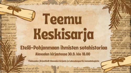 Kirjailijavieraana Teemu Keskisarja Alavuden kirjastossa maanantaina 30.9.2024 klo 18.